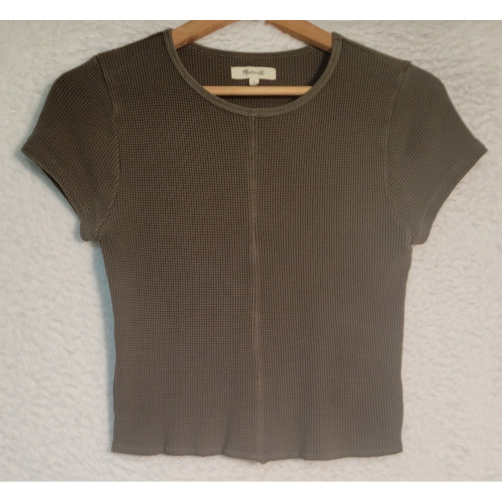 Madewell Thermal Waffle Knit Top Size S Green Women's Shirt Short Sleeve 1930